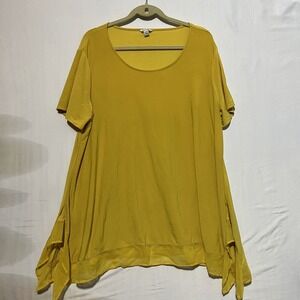 Cato Blouse Top Women's 18/20W Mustard Round‎ Neck Handkerchief Hem Pullover